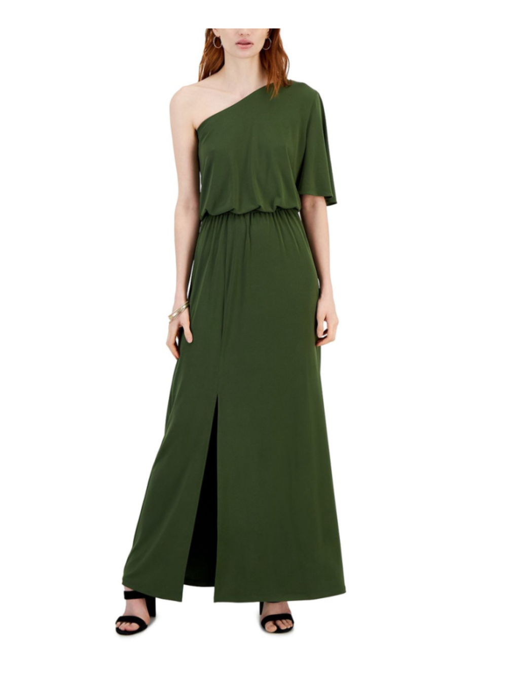 INC International Concepts Medium Dark Green One-Shoulder Maxi Dress NWT